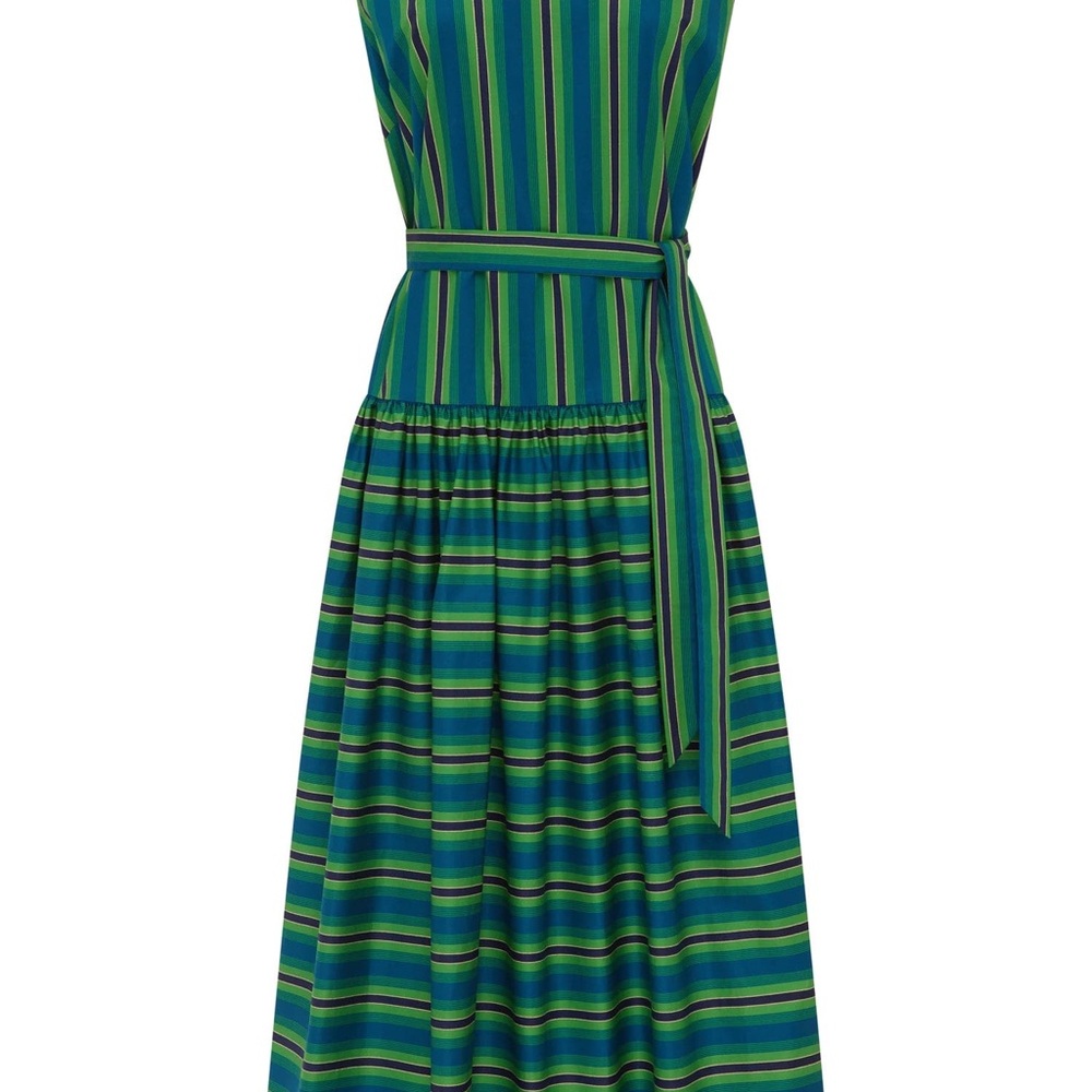 Alemais Margo Midi Green Striped Sleeveless Belted Dress - Picture 6 of 11
